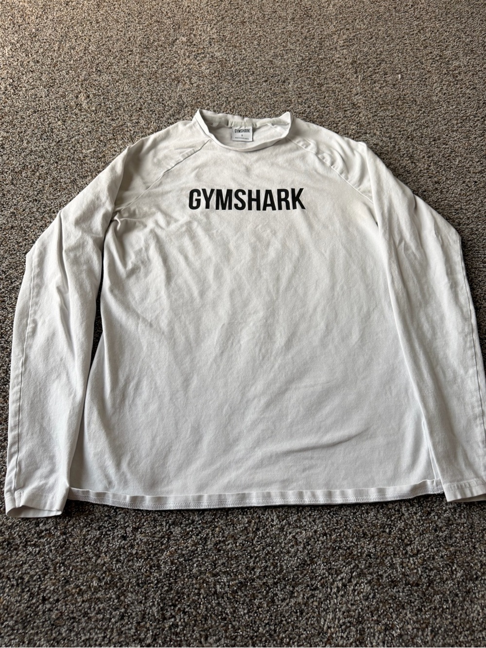 Gymshark White Long Sleeve Shirt Small Black Logo Spellout Workout Gym Tee S